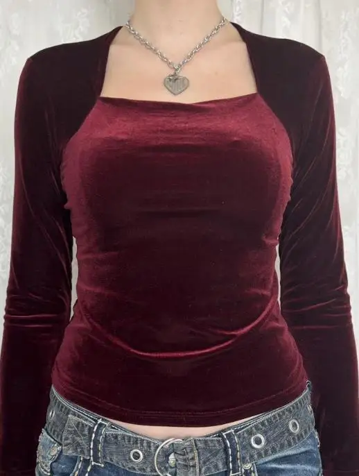 

Women's Clothing Autumn 2025 Casual and Minimalist Long Sleeved Base T-Shirt Spicy Girl Style Sexy Tight Retro T-Shirt
