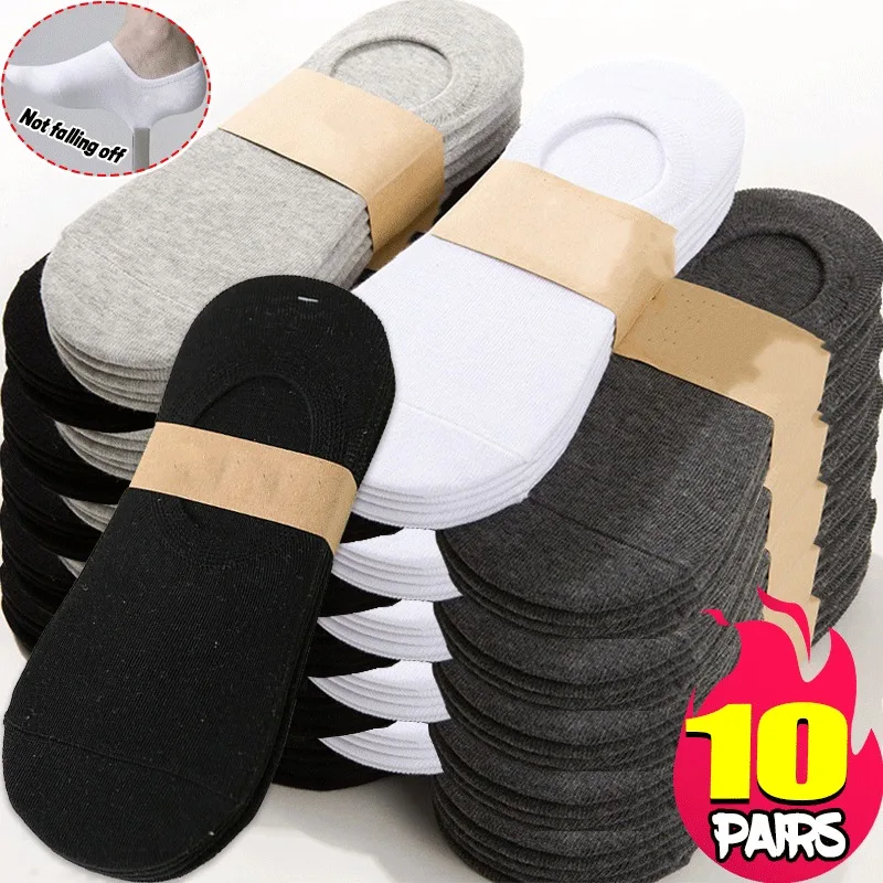 5/20 Pairs Men's Invisible Socks Slippers Cotton Silicone Non-slip Summer No-show Ankle Socks Casual Breathable Thin Boat Sock