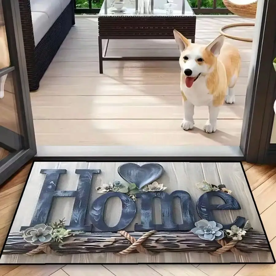 

Приветственный коврик в деревенском стиле с надписью "ДОМА" и сердцем | Нескользящий коврик с принтом под дерево | Коврик для прихожей для домашнего декора