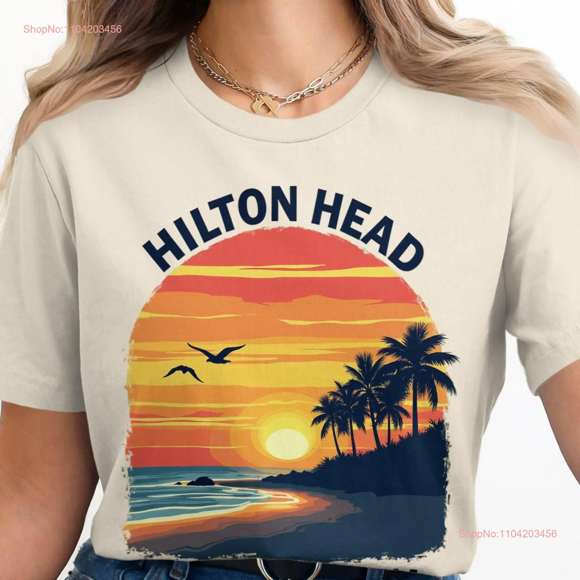 Hilton Head South Carolina T Shirt Sunset Beach Palm Trees Coastal Summer Vacation Top Souvenir Idea