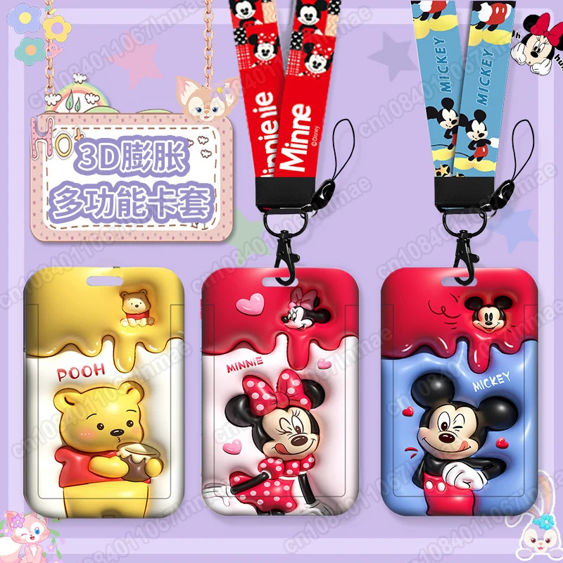 

Disney Women Cartoon Card Holder 3D Expansion Case Mickey Mouse Pooh Bear StellaLou Girls Bank ID Card Bags New