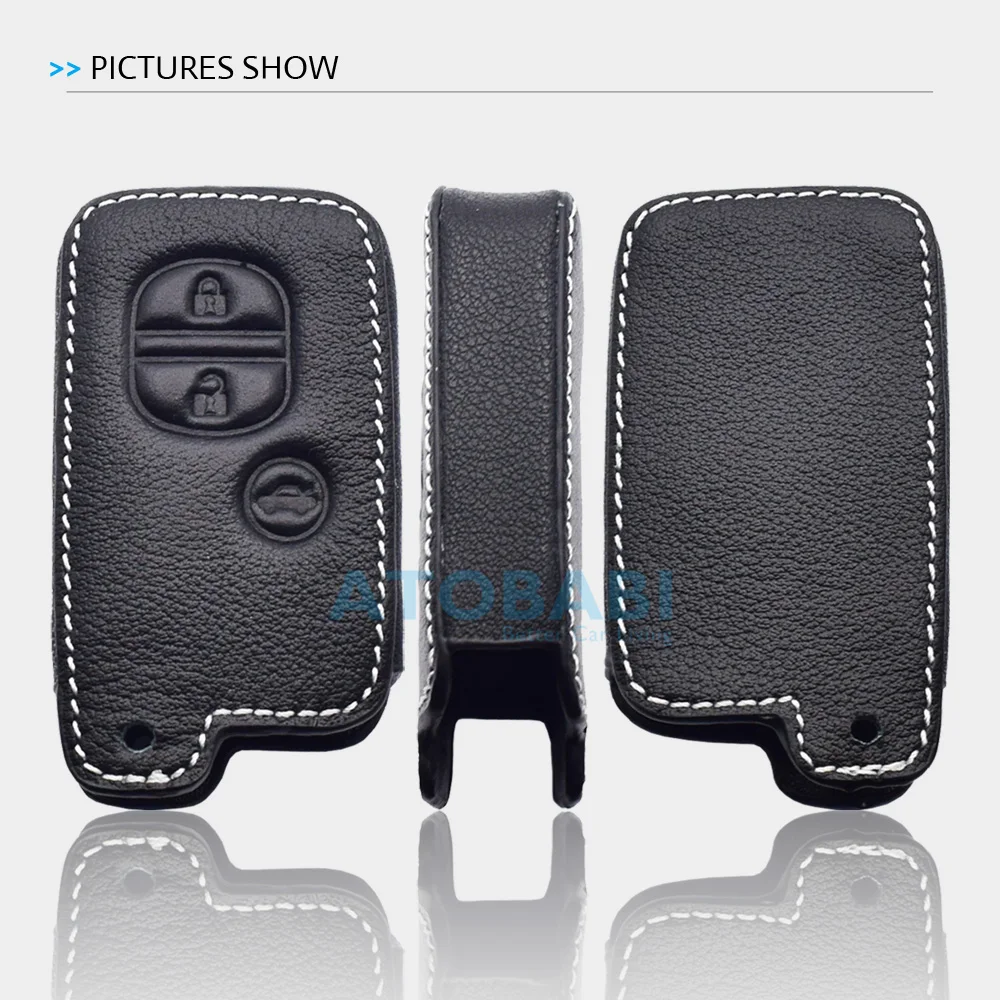 Leather Car Key Case Keychain For Toyota Camry Crown Land Cruiser Prado Mark X Majesta 3 Buttons Smart Remote Fobs Protect Cover