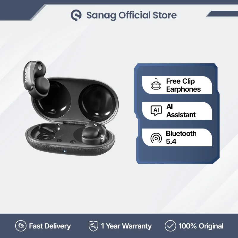 Sanag S9S AI Free Clip OWS Headphones Bluetooth 5.4 Earphones AI Assistant Wireless Headset IPX4 Stretchable Ear Bridge