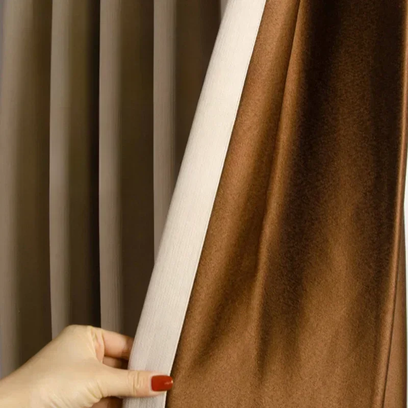 

Milk Tea Color Chenille Curtains for Living Dining Room Bedroom Thickened Modern Light Luxury Cream Velvet Shading Fashion Decor