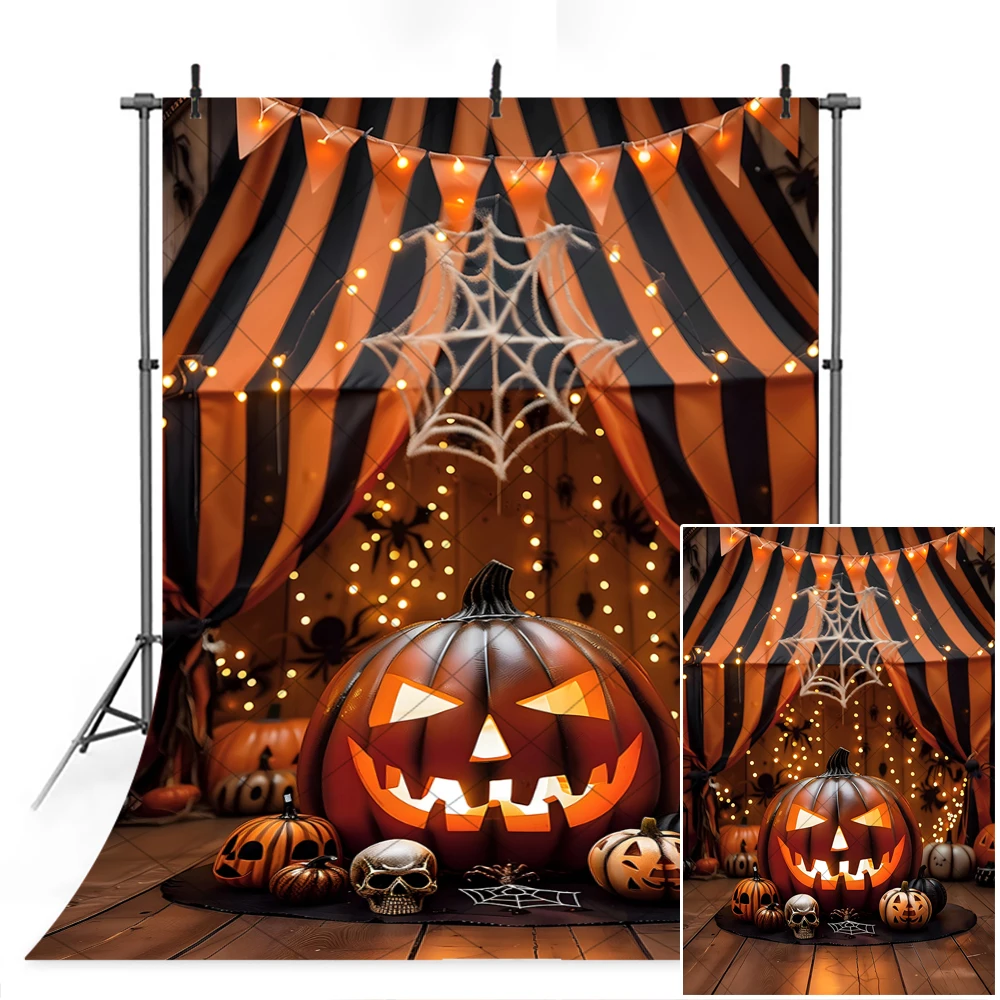 Halloween Horror Castle Poster Outdoor Background Bat Spider Web Pumpkin Lantern With Curtain Home Custom Photography Props