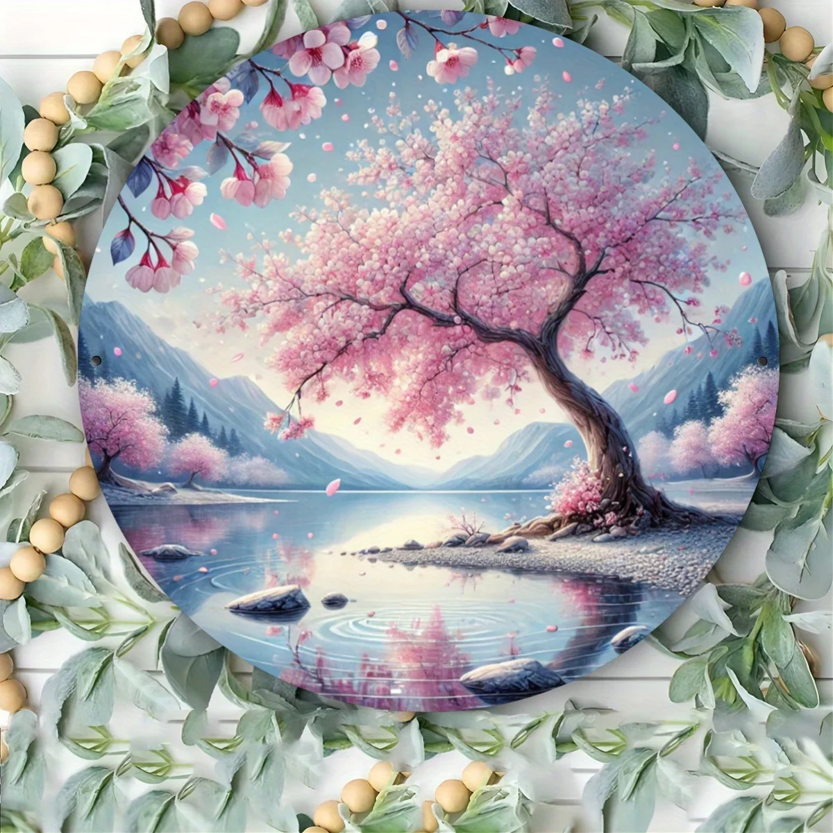 [مسطح 21D] قطعة واحدة، طباعة مسطحة ثنائية الأبعاد، نمط شجرة زهر الكرز، 7.87 × 7.87 بوصة (20 × 20 سم)، مناسبة للمطاعم والحانات والقهوة