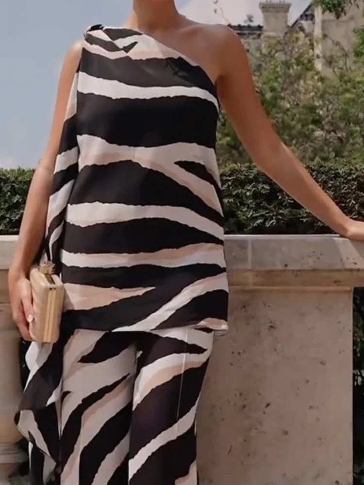 

Новый летний женский жилет на одно плечо, топ, сексуальная одежда Y2k, свободная асимметричная модная женская футболка без рукавов в полоску зебры