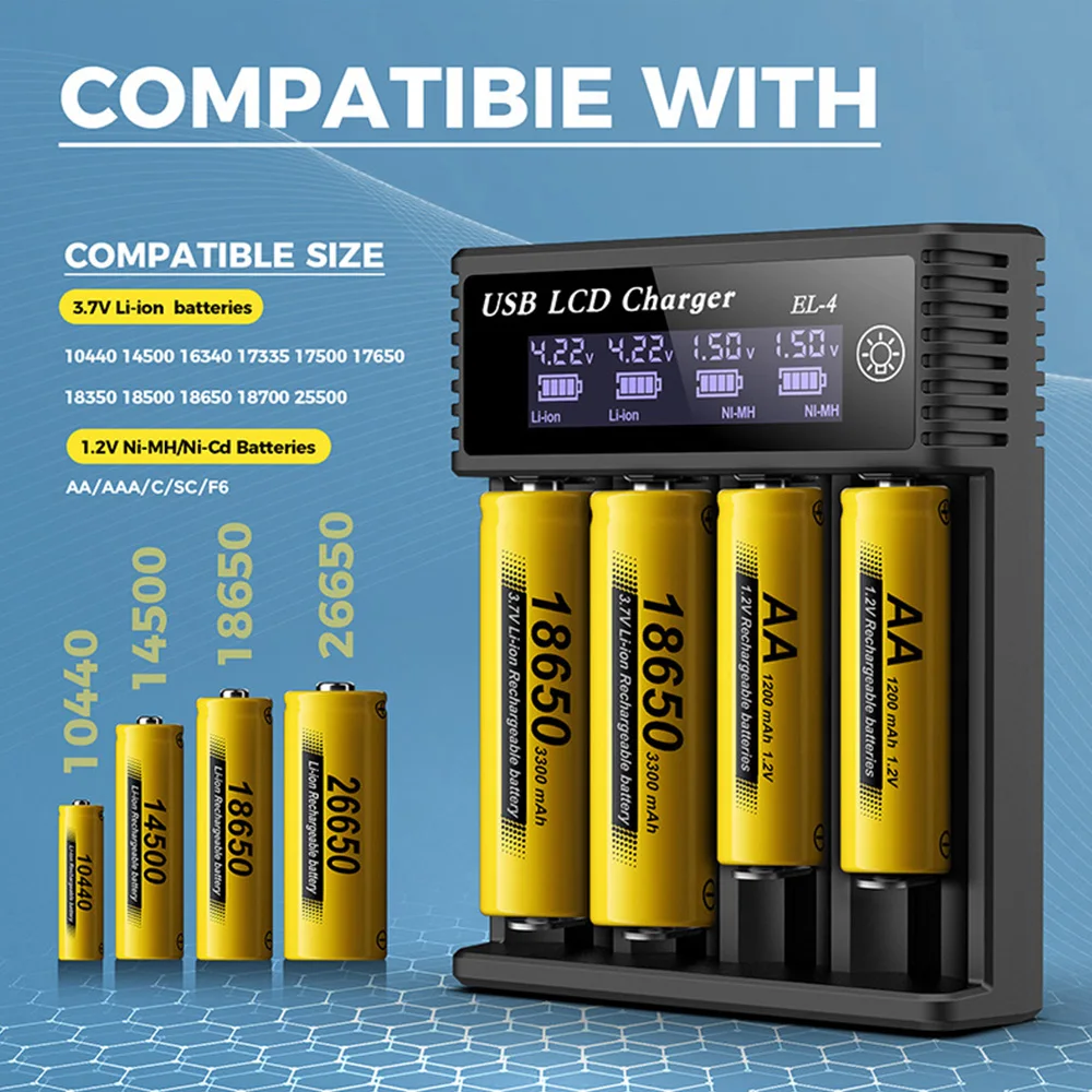USB LCD Battery Smart Charger 1/2/4 Slots Dual For 18650 3.7V Rechargeable Lithium Battery For 1.2V NI-MH AA / AAA Battery - view 4