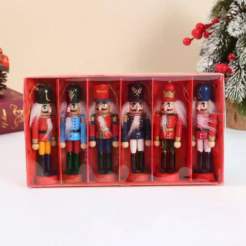 4/5/6pcs/box Christmas Nutcracker Soldier Puppet Wooden Handicraft Christmas Tree Pendant Desktop New Year Home Decoration