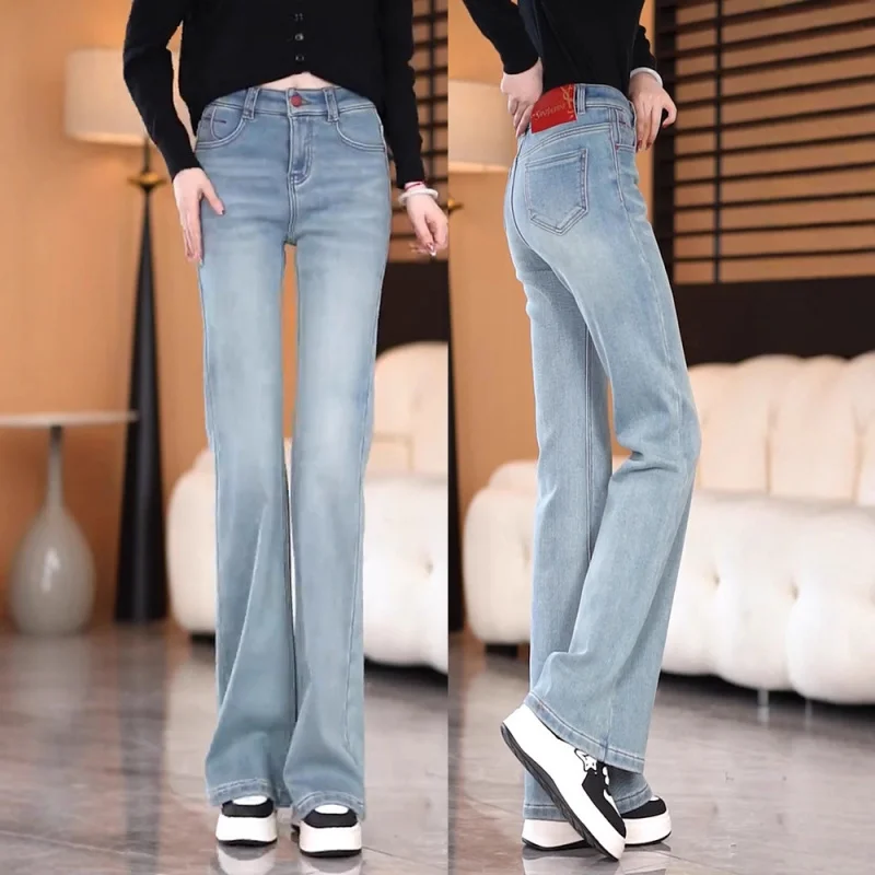 

Horse Hoof Pants Jeans for Women Spring and Autumn Flared Pants High Waist Slimming Versatile Light Blue Bell Bottom Pants