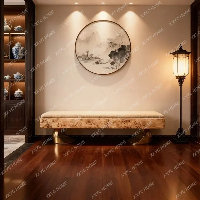 Medieval style solid wood design household living room sofa bedroom end of bed shoe changing stool