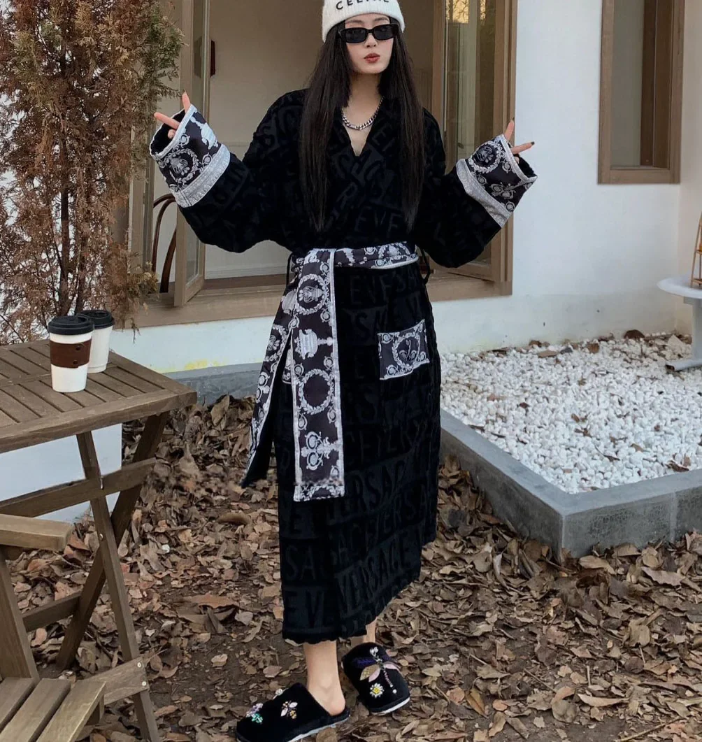 Bathrobe Men Women Sleepwear Long Robe Cotton Luxury Hotel Style Pajamas Homewear Comfortable Plush Loungewear