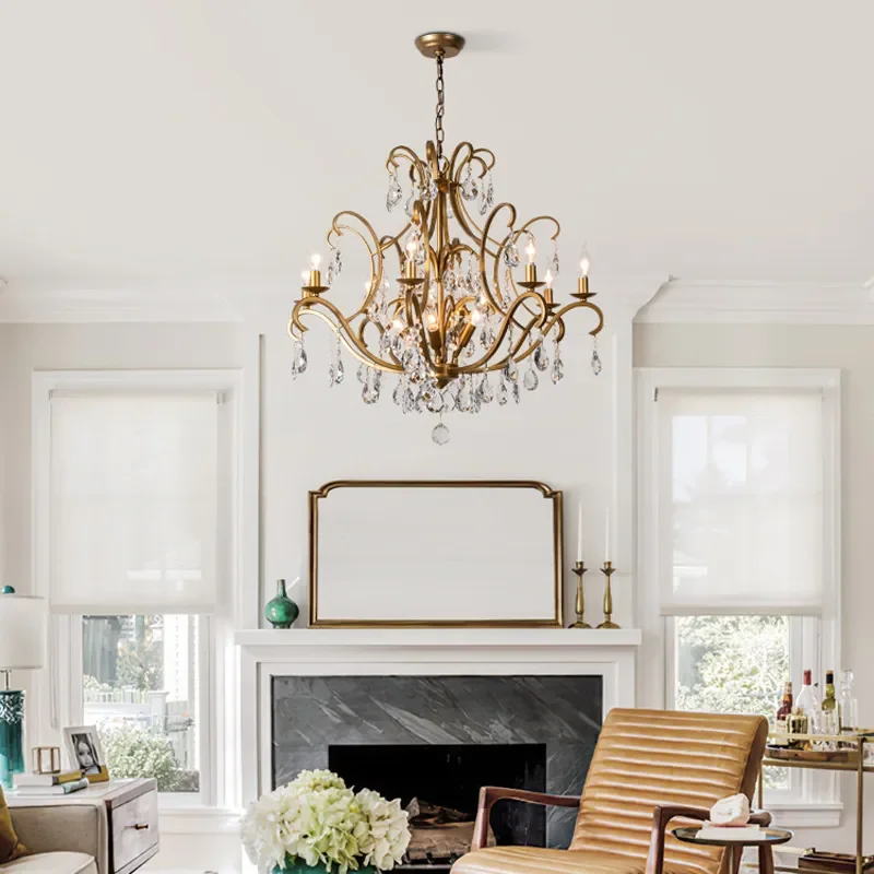 American Style Crystal Chandelier Double Layer Pendant Light for Living Room Dining Hall Bedroom Villa Decor