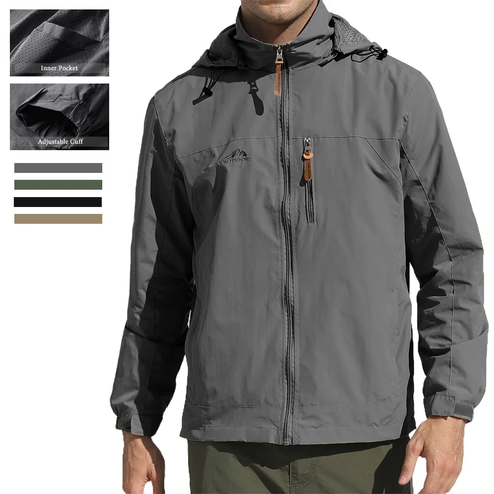 

Spring Autumn Men's Punching Jacket Hooded Windproof Waterproof Slim Fit Jackets Breathable Camping Hiking Outdoor Outwear
