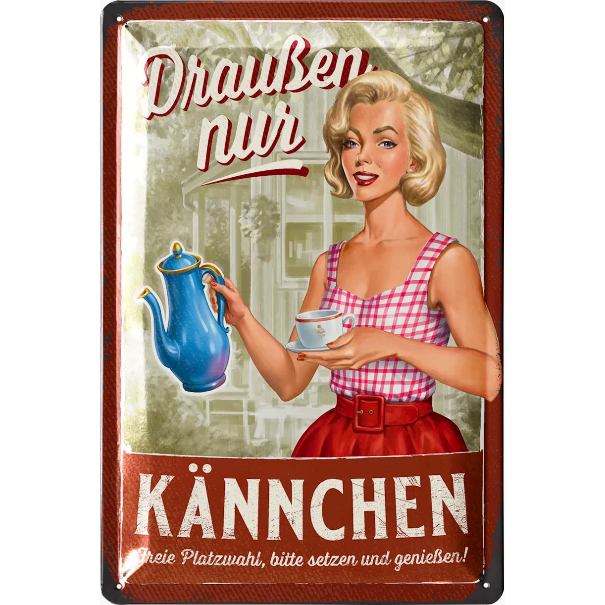 Vintage Style Iron Tin Sign German Garden Coffee Art Retro Pin-Up Decor Metal Plaque Outdoor Wall Art Mother's Day Perfect Gift