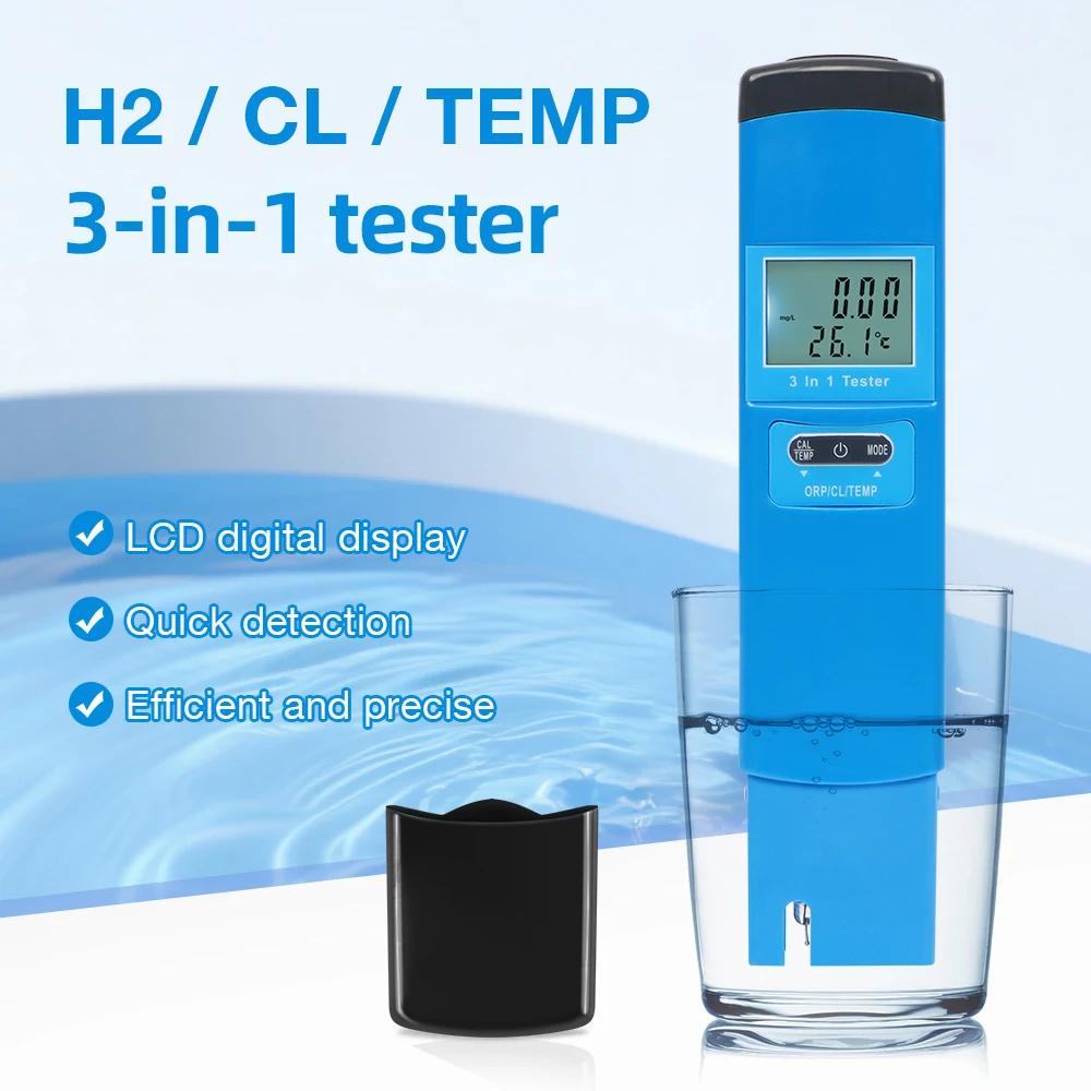 H2/ORP/Temp/Cl2 Meter Digital Water Quality Tester High Accuracy Chlorine Hydrogen Tester for Drinking Water Swimming Pool