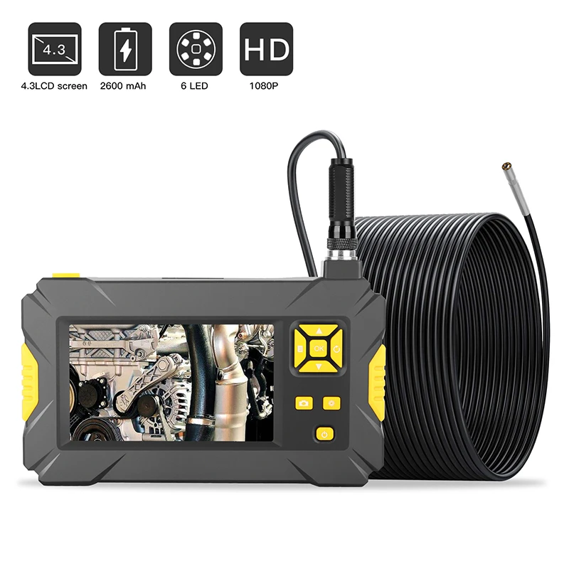 3.9MM Industrial Endoscope 4.3 Inch Screen HD 1080P Inspection Borescope Camera 6LEDs IP67 Waterproof With 2600mah Battery