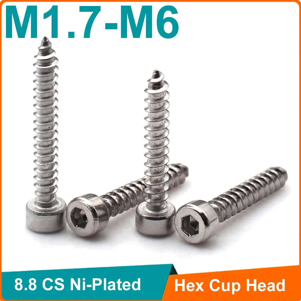 8.8 Grade Nickel Plated Hex Socket Head Self Tapping Screws Allen Drive M1.7 M2 M2.3 M2.6 M3 M3.5 M4 M5 M6