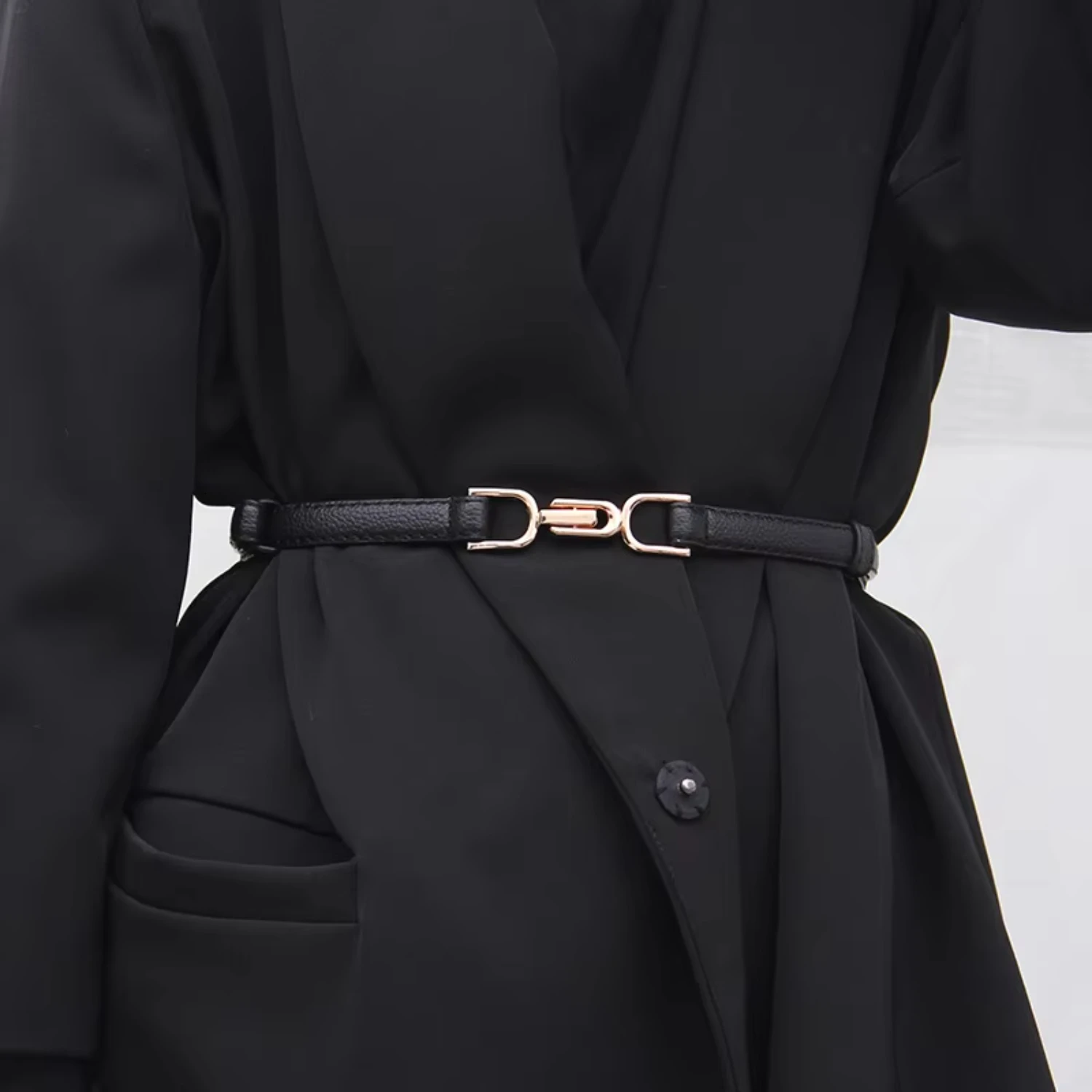 Adjustable PU leather women dress belt, skinny thin women waist belt strap, gold color buckle