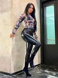 Multicolor Print Sexy Bodysuit Lingerie Long Sleeve Body Feminino Gauze One-pieces Women Outfits Bodycon Streetwear Y2k Clothes