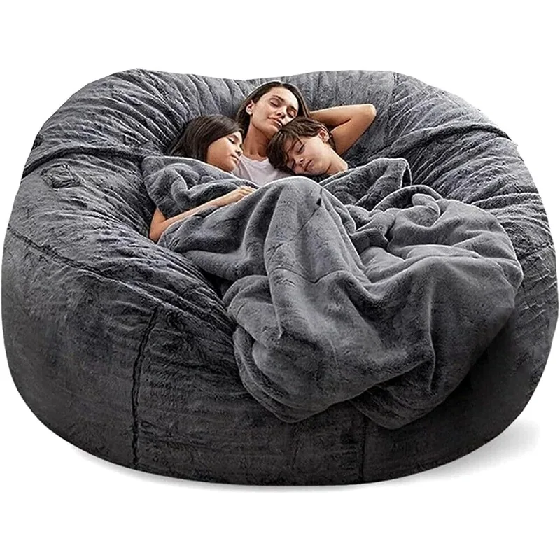 

Giant, Soft Fluffy Fur Bean Bag Chair Cover for Adults (Cover ONLY, NO Filler) 7ft Black Big Bean Bag Bed Oversized Lazy Bean