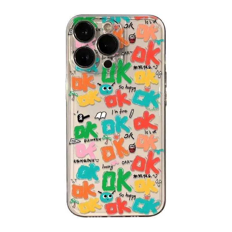 SEIRASSIM english words ok phone case for iphone 15 pro max 14 plus 13 11 12 silicone cover for iphone xr xsmax x 7 8 se2 bumper