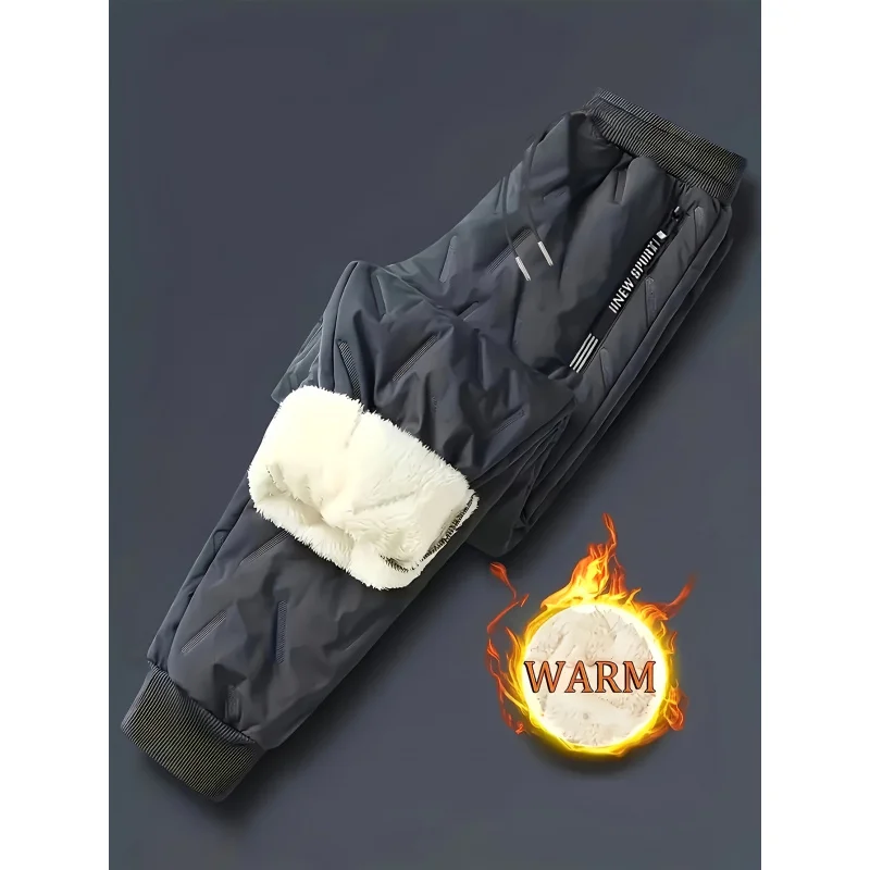 Men's Warm Fleece Lining Jogging Pants Casual Ties Sports Belt Pocket Solid Color Sports Pants Clothes Y2k Man Oversize