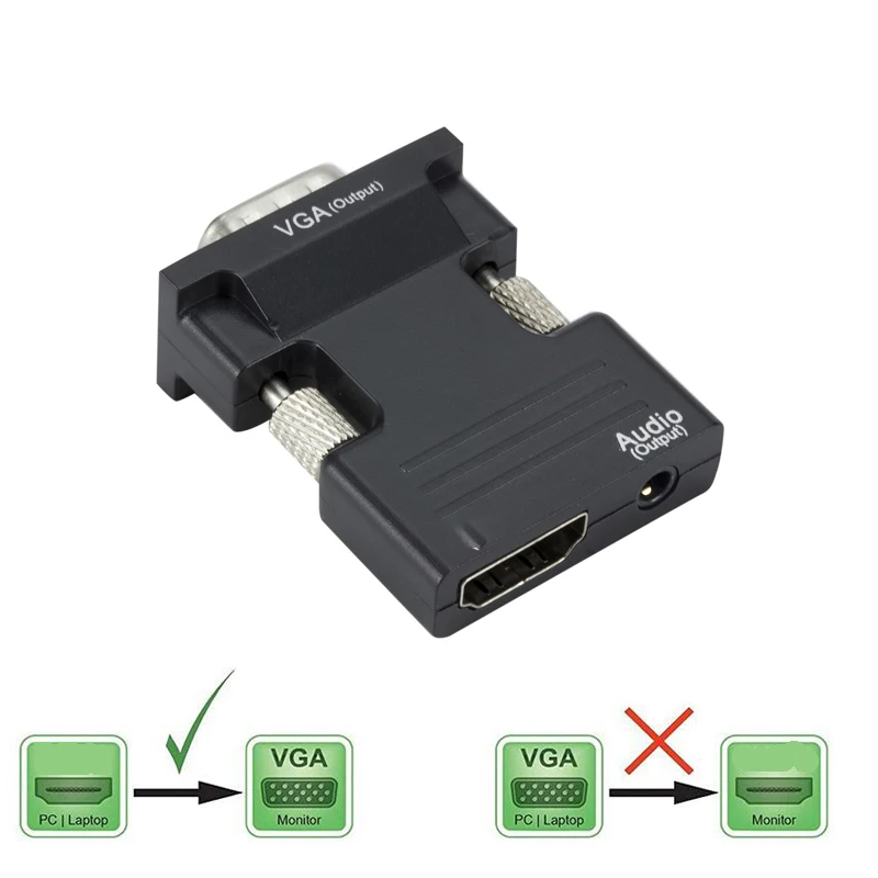 محول أنثى إلى VGA ذكر ، متوافق مع HDMI ، مع محول صوت ، مخرج إشارة 1080 بكسل ، للكمبيوتر الشخصي ، الكمبيوتر المحمول ، الشاشة ، جهاز العرض