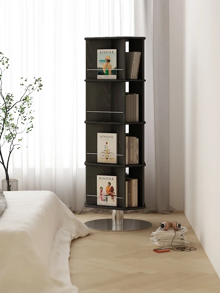 Wooden Trace Clover Rotating Bookcase Nordic Retro 360 degree Bookshelf Floor standing Home Children's Storage Picture Book Shel