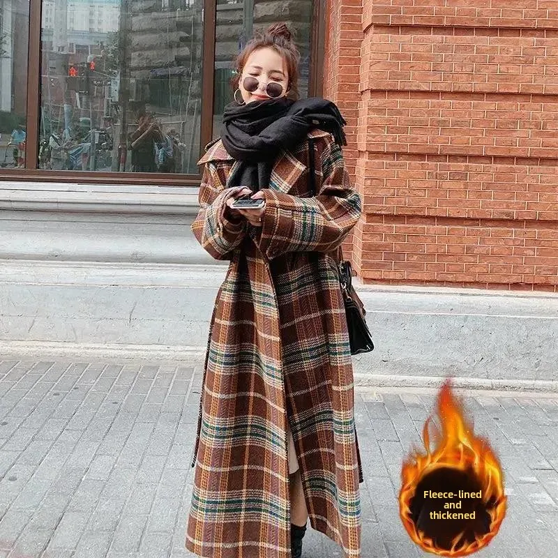 Hebe Style Thickened Winter Woolen Coat Retro Ladylike Long Over-Knee Women's Outerwear Suit Jacket Double Breasted Long Sleeve