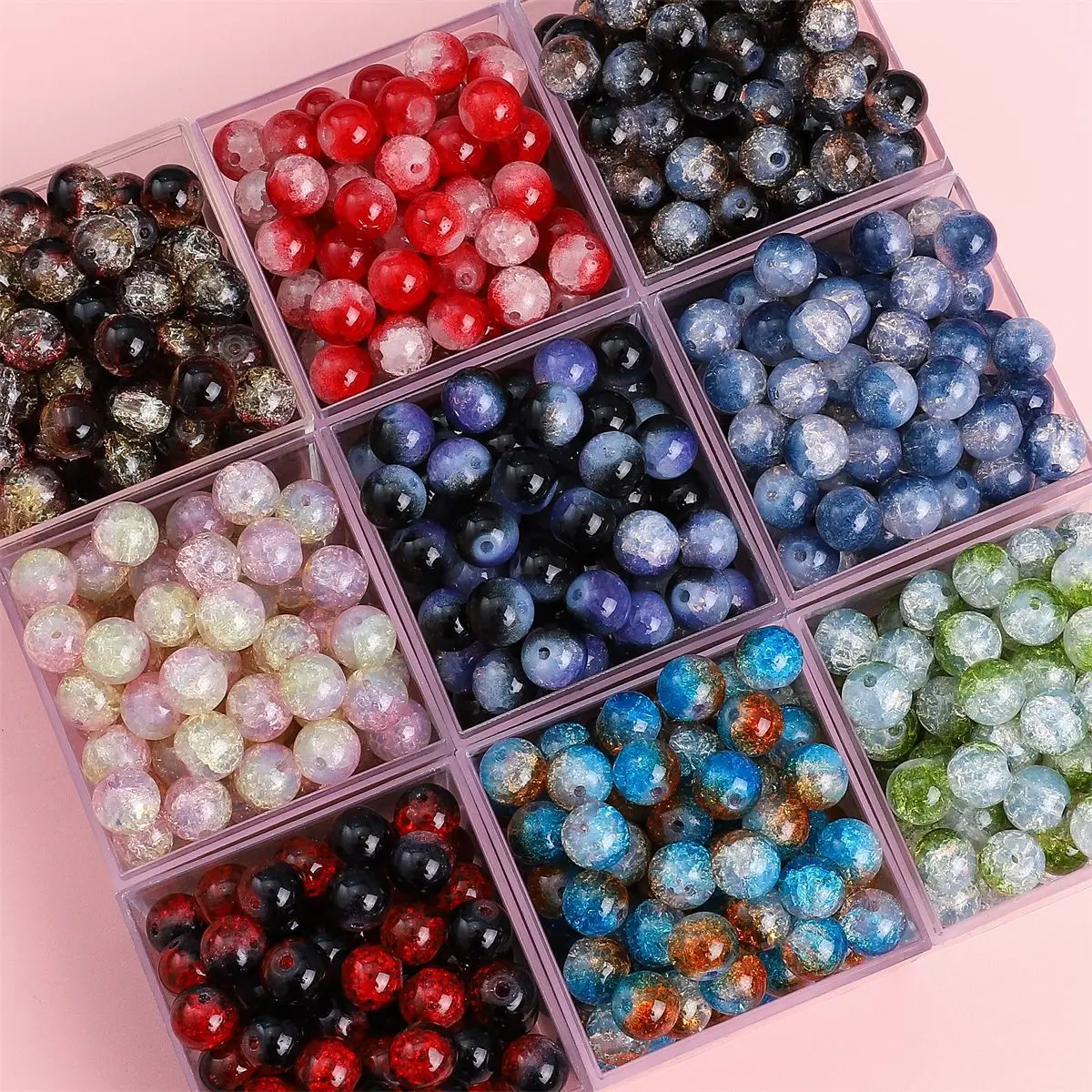 20pcs 10mm Double Color Imitation Crack Glass Beads Round Loose Spacer Beads Pattern for Jewelry Making DIY Bracelet Necklace