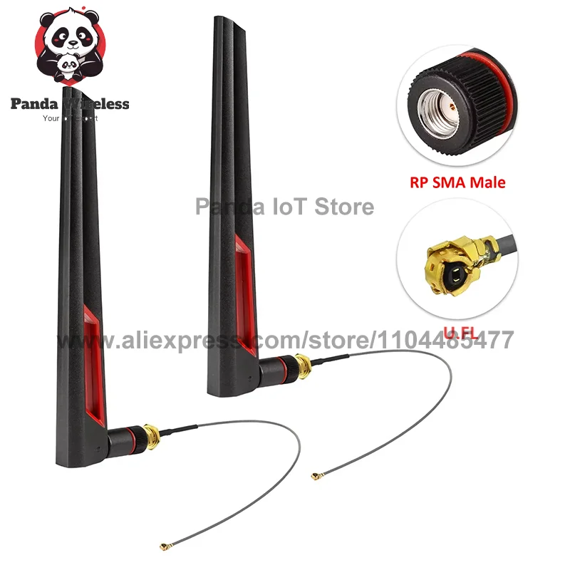 2PCS Dual Band 2.4G/5.8GHz Wifi Antenna 12dBi RP SMA Male with U.FL/MHF4 Adapter cable for PC Desktop Computer Motherboard