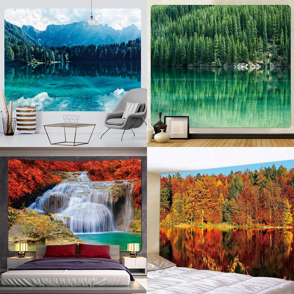 Forest waterfall art tapestry bohemian wall background cloth home decoration living room bedroom hanging cloth 230x150cm