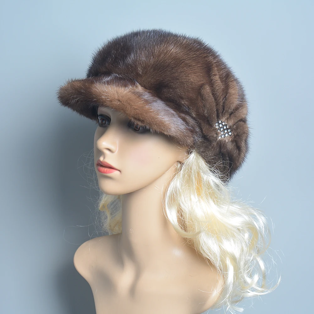 Real Mink Fur Hats For Women Warm Russian Winter Hat Luxurious Natural Fashionable Brand Floral Visors Novelty