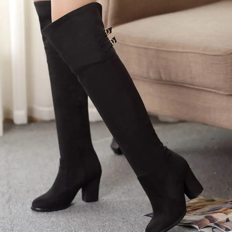 Winter Boots Real  Big Size 32-54 Women Knee High Boots Sexy Chunky Heels Round Toe Spring Autumn Shoes Less Platform 722-2