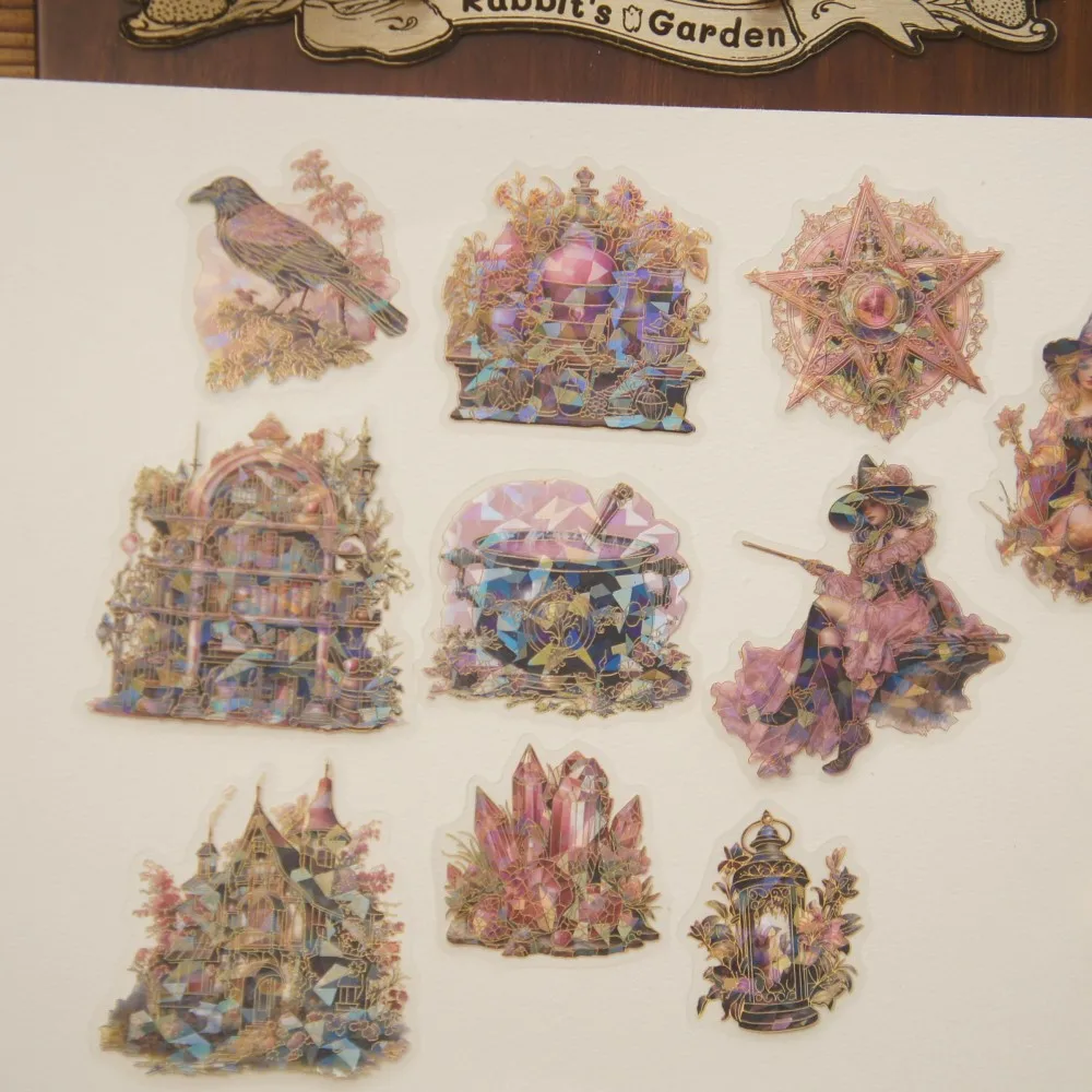

18pcs Laser Diamond Pattern World of Magical Witches Style PVC Sticker Scrapbooking DIY Gift Label Decoration Tag
