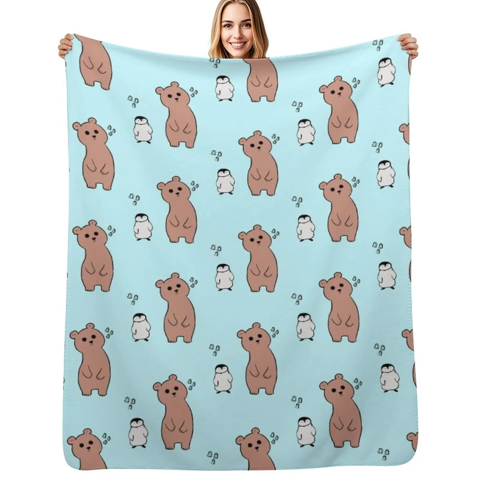 Bear and Penguin Throw Blanket Lightweight Cozy Blanket for Bed Sofa