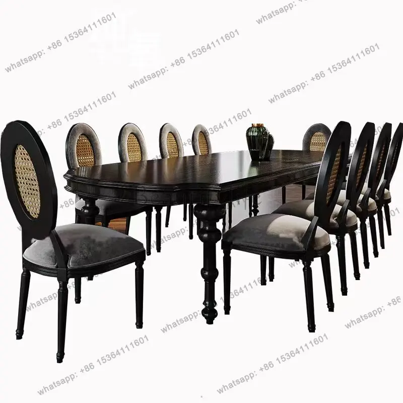 

French retro solid wood dining table and chair combination modern simple household rectangular dining table