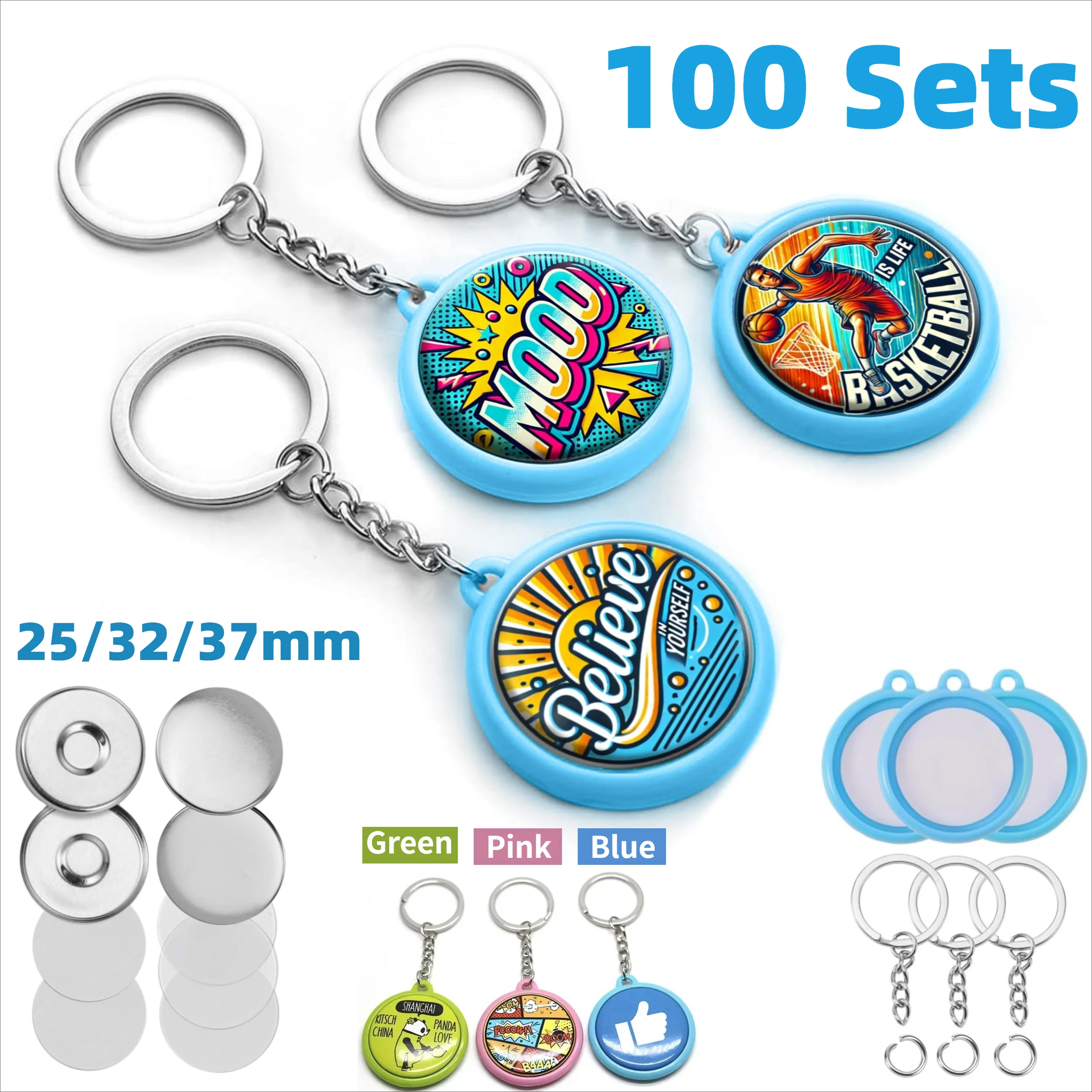 100-pcs-key-chain-button-supplies-for-25-32-37mm-button-maker-double-sided-key-ring-parts-round-crafts-diy