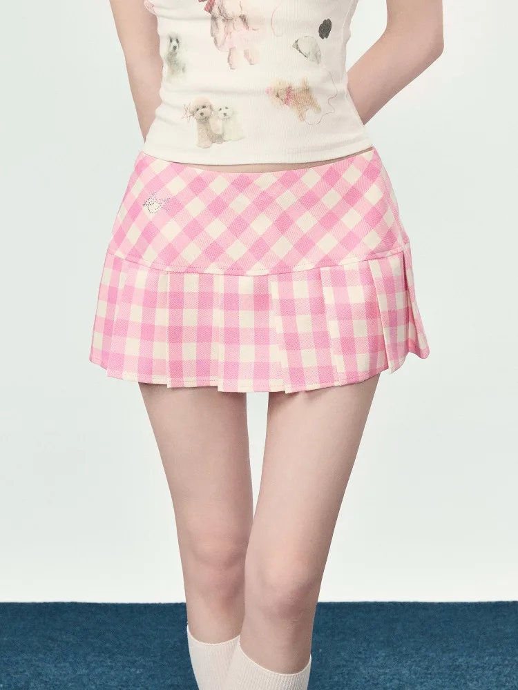 Summer Y2K Sweet Kawaii Slim Plaid Mini Skirt Women American Vintage Pleated Skirt Casual Fashion High Waist A-line Skirt New