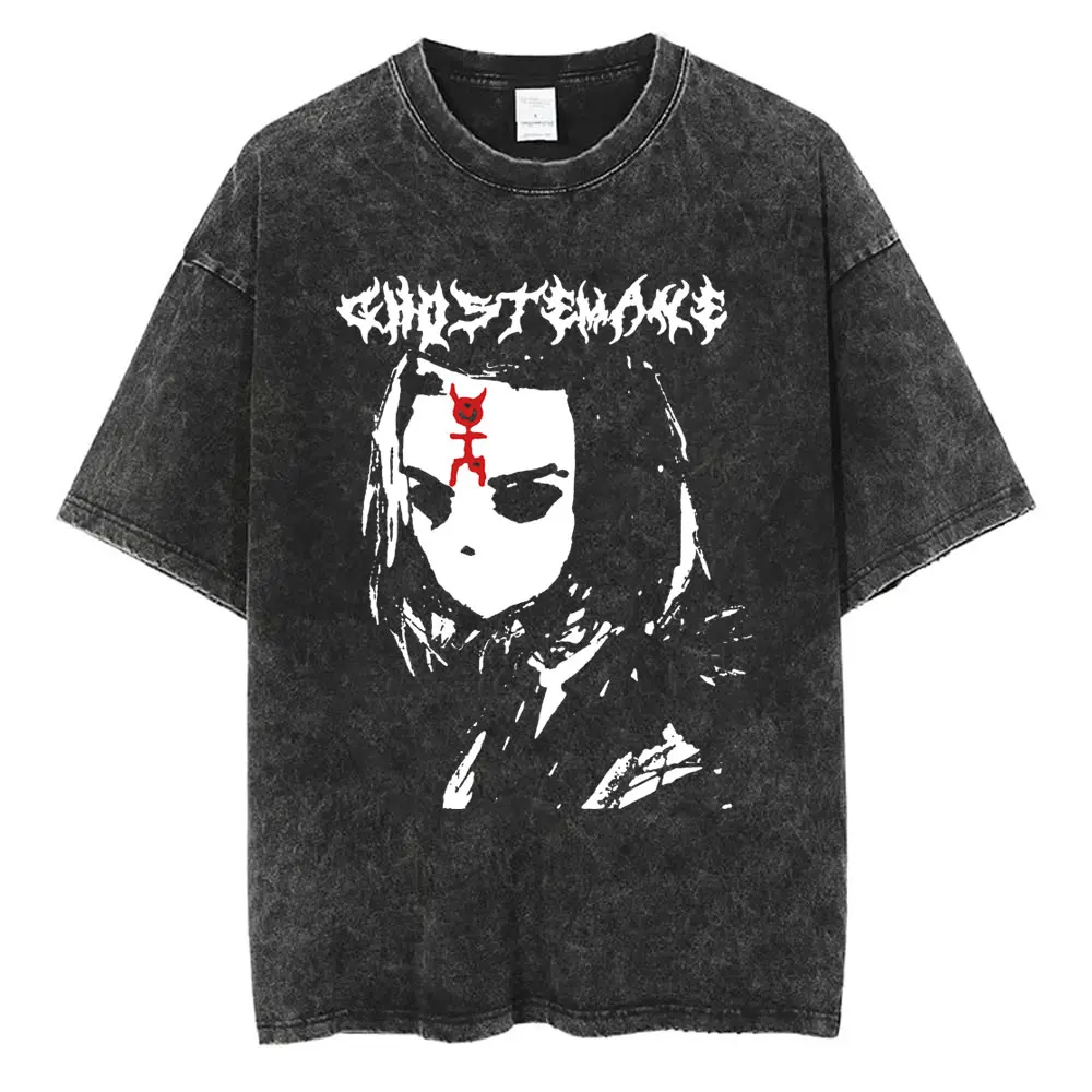 Washed Vintage Ghostemane Graphic T-shirt Men Womne Hip Hop Rock Trap Metal Gothic Oversized T-shirts Male Fashion Brand T Shirt