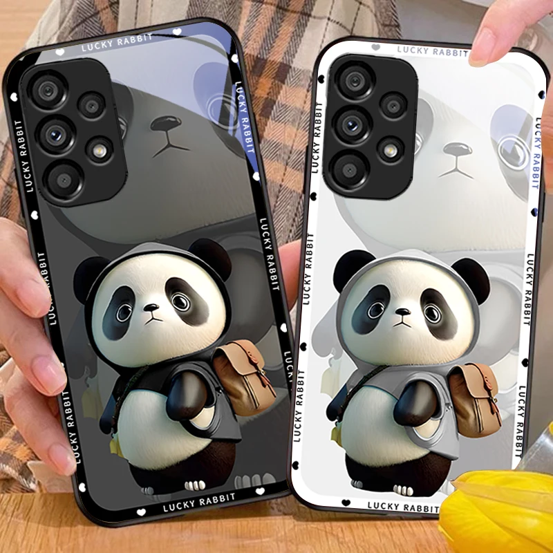 

Backpack Bear Black For Samsung Galaxy S 8 9 10 20 Plus 21 FE 22 23 24 Ultra S7 Edge Black Tempered Glass Phone Case Hard Shell