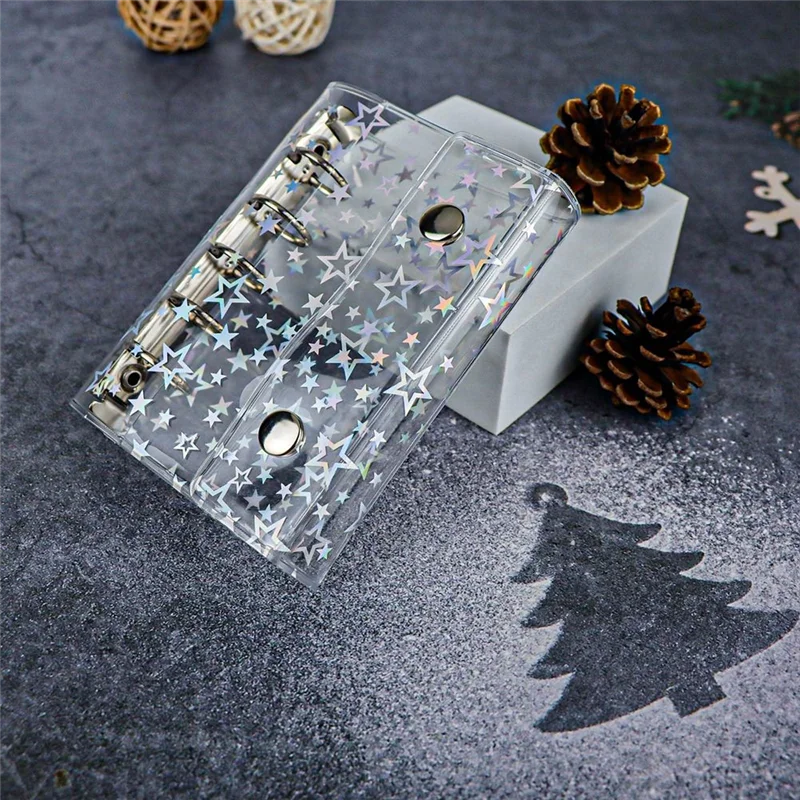 ABDE-Budget Binder Обложка Прозрачная папка из ПВХ с блестящей звездой Многоразовая защита для ноутбука с 2 кнопками