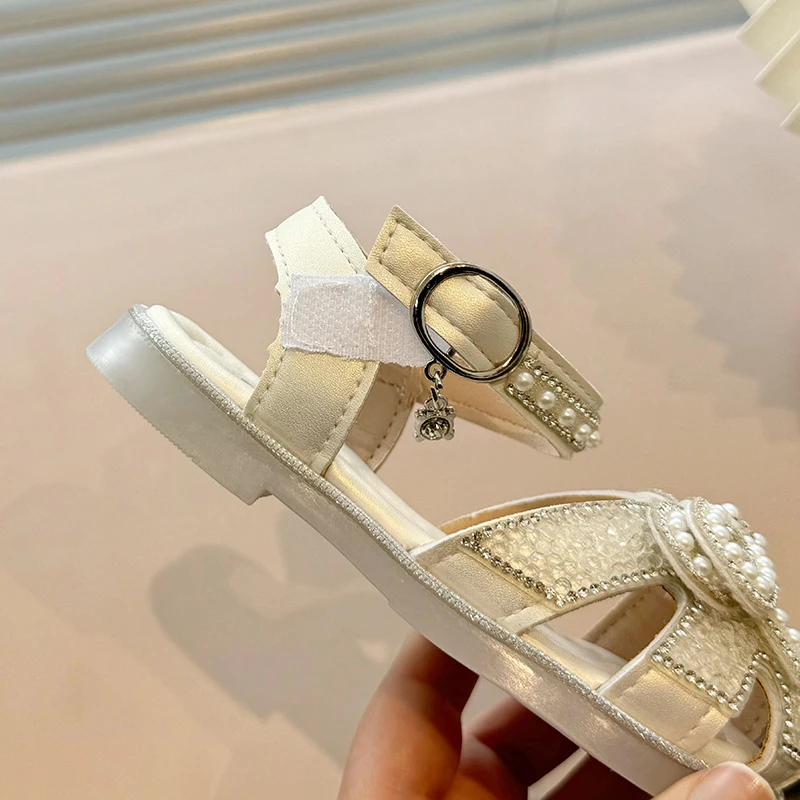 Sandalias con punta de princesa para niña, zapatos de verano con suelas suaves para bebé, tendencia de cristal, DDY5822, 2024