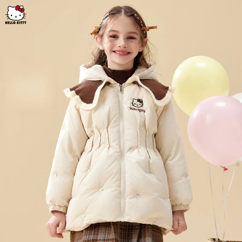 

【Officially authorized】HelloKittyGirls' Color-Block Jacket 】Warm and Comfortable Hooded Turn-Down Collar Jacket Suitable for cas