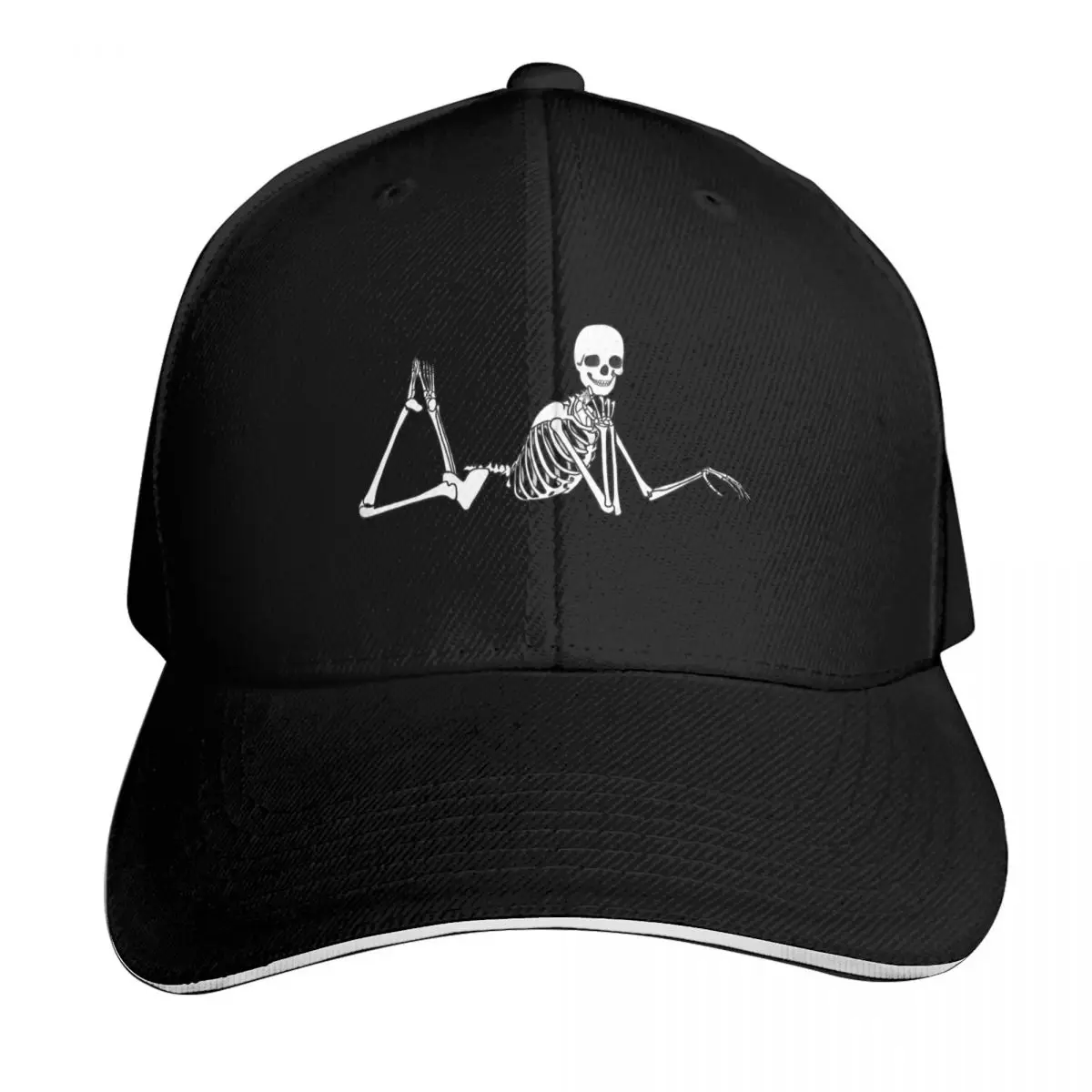 Cute Skeleton Posing Baseball Cap Quick Dry Performance Cotton Twill Breathable Contrast Two Tone Brim