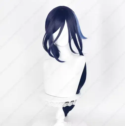 Wig Cosplay 80cm Wig sorot biru panjang Wig sintetis tahan panas pesta Halloween