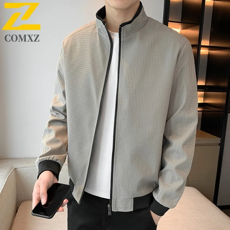 

COMXZ Elegant Jacket Men Luxury Baseball Collar Business Leisure Windproof Coat Fashion Handsome Casual Spring Autumn Outerwear