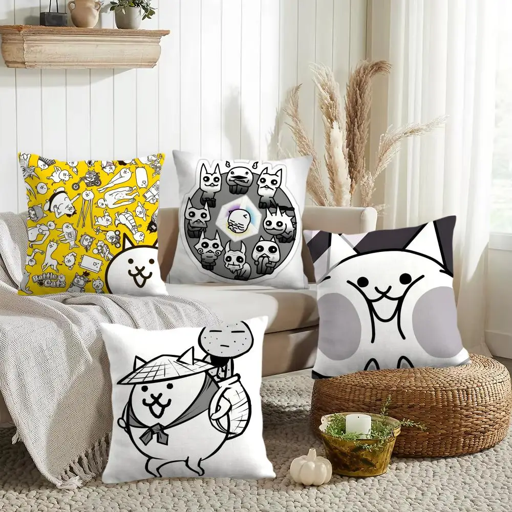 B-Battle Cats Anime Cushion Cover Silky Short Plush Invisible Zipper Dustproof Sofa Pillow Case for Home Decor