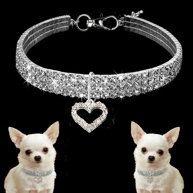 Dog Rhinestone Collar Heart Diamond Cat Necklace Pet Sweet Decorations Birthday Ppresent Puppy And Cats Accessories